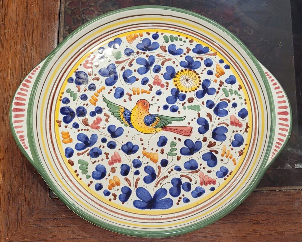 Vintage Sberna Deruta Italy Hand painted Arabesco Bird Serving Tray Platter